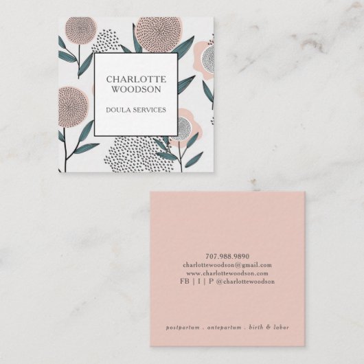 Dusty Peach Floral Doula Magnetic Visitekaartje (Voorkant / Achterkant)