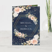 Dusty Peach Floral Navy Blue QR Code Wedding (Voorkant)