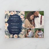 Dusty Peach Floral Navy Blue QR Code Wedding (Binnen)