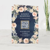 Dusty Peach Floral Navy Blue QR Code Wedding (Achterkant)