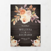 Dusty Peach Floral Pumpkin Barn Wood Weddenschap Drieluik Uitnodiging (Cover)