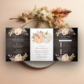 Dusty Peach Floral Pumpkin Barn Wood Weddenschap Drieluik Uitnodiging