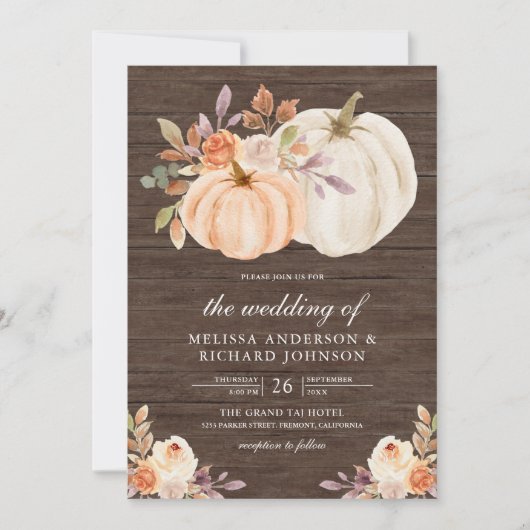 Dusty Peach Floral Pumpkin Barn Wood Weddenschap Kaart (Voorkant)