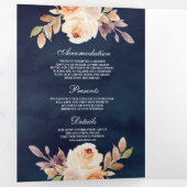 Dusty Peach Floral Pumpkin Navy Blue Wedding Drieluik Uitnodiging (Binnenzijde eerst)