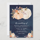 Dusty Peach Floral Pumpkin Navy Blue Wedding Kaart (Voorkant)