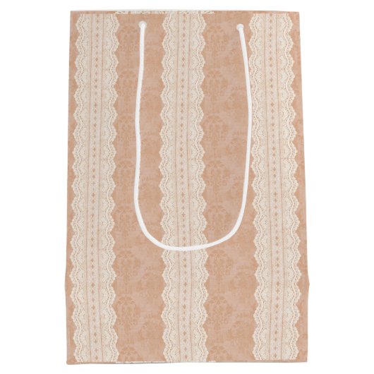  Dusty Peach Lace en Damask Medium Cadeauzakje (Achterkant)