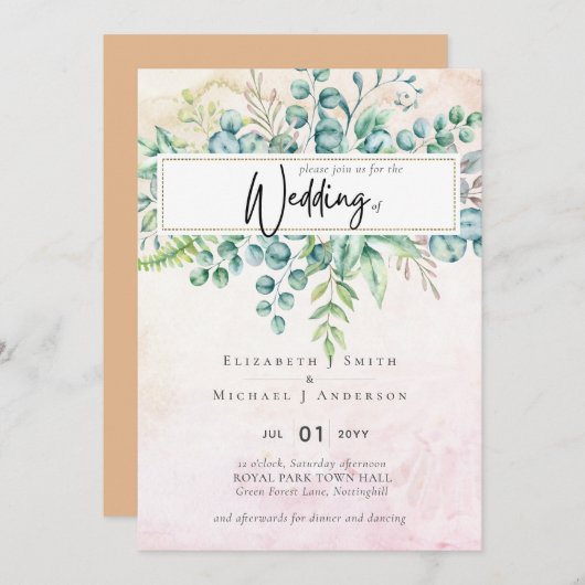 Dusty Peach Oranje Coral Eucalyptus Greenery (Voorkant / Achterkant)