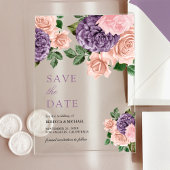 Dusty Peach Paarse Floral Wedding Save the Date Acryl Uitnodigingen