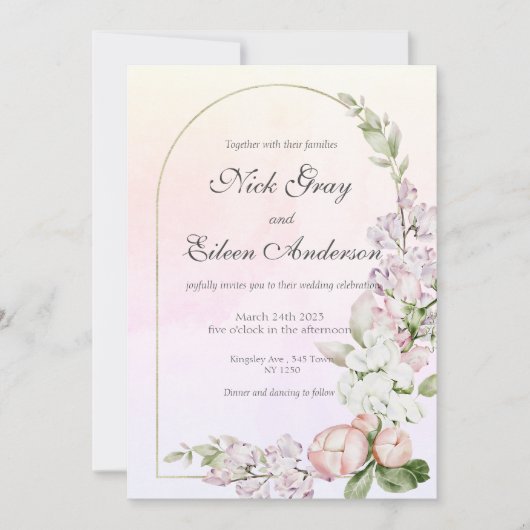 Dusty Peach Pink Floral Garden bruiloft uitnodigin Kaart (Voorkant)