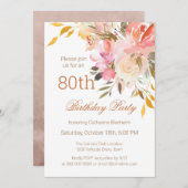 Dusty Peach Waterverf Floral 80th Birthday Party Kaart (Voorkant / Achterkant)