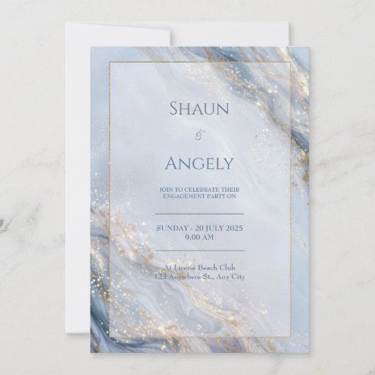 Dusty Periwinkle Gold Foil Marble Wedding Kaart (Voorkant)
