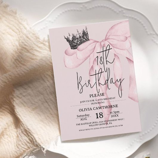 Dusty Pink 18th Birthday ⎮Pink Royal Bow Party Kaart