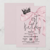 Dusty Pink 21st Birthday ⎮Pink Royal Bow Party Kaart (Voorkant / Achterkant)