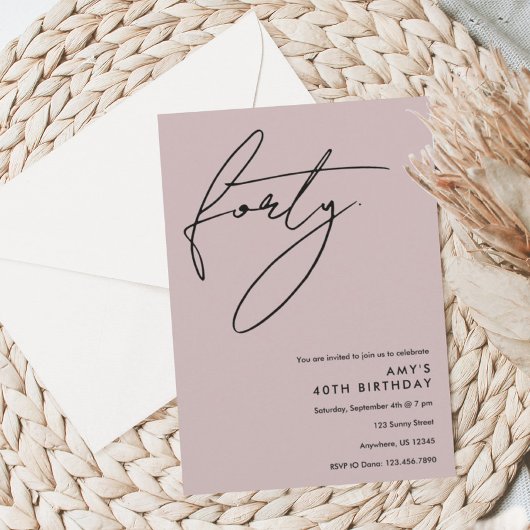 Dusty Pink 40th Verjaardag uitnodiging