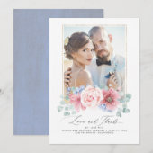 Dusty Pink and Dusty Blue Floral Wedding Bedankt Kaart (Voorkant / Achterkant)