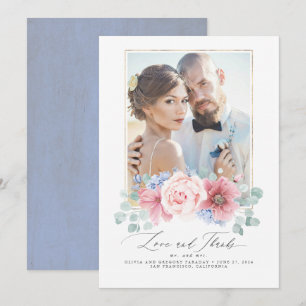 Dusty Pink and Dusty Blue Floral Wedding Bedankt Kaart