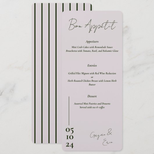 Dusty Pink and green Letter Wedding-menu Menu (Voorkant / Achterkant)