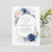 Dusty Pink and Navy Blue Floral Ombre Afstuderen Kaart (Staand voorkant)