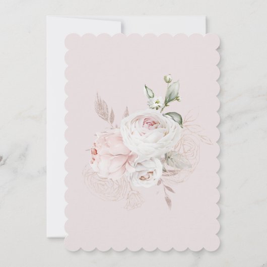 Dusty Pink and White Rose Sweet 16 Uitnodiging (Achterkant)