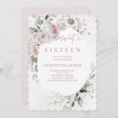 Dusty Pink and White Rose Sweet 16 Uitnodiging (Voorkant / Achterkant)