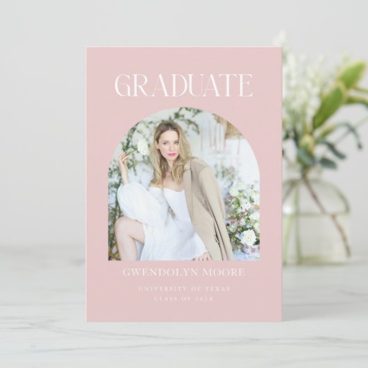 Dusty Pink Arch Foto Afstuderen Aankondiging Kaart (Staand voorkant)