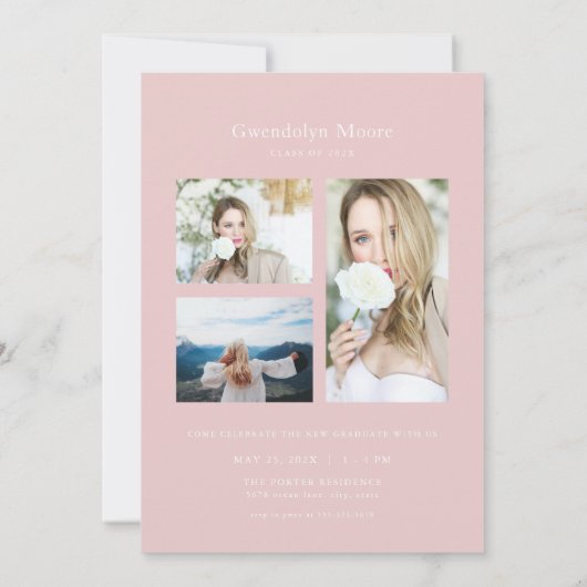 Dusty Pink Arch Foto Afstuderen Aankondiging Kaart (Achterkant)