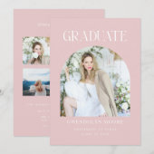Dusty Pink Arch Foto Afstuderen Aankondiging Kaart (Voorkant / Achterkant)