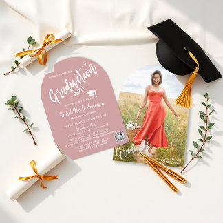 Dusty Pink Arch Photo Graduation Party Kaart