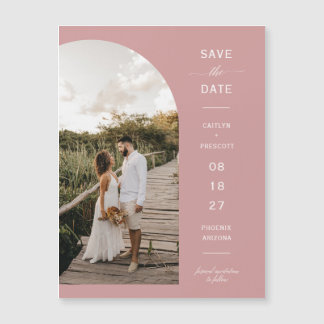Dusty Pink Arch Photo Save the Date Magnetic Kaart