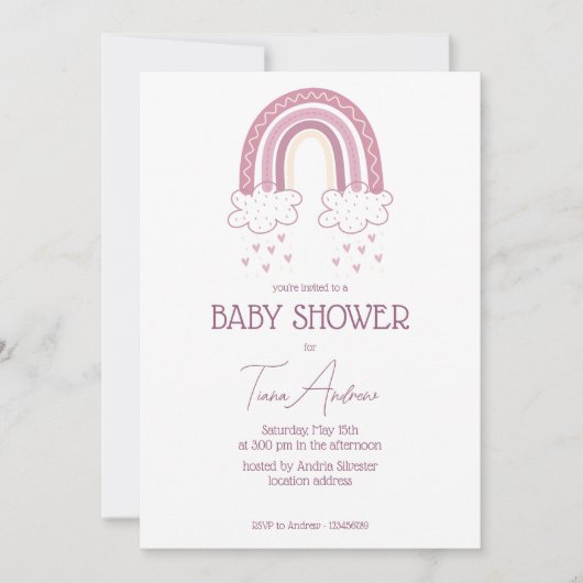 Dusty Pink Baby Girl Boho Style Baby shower Kaart (Voorkant)