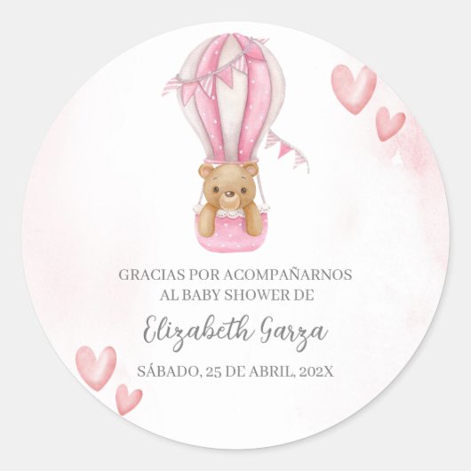 Dusty Pink Baby shower dank u sticker voor meisje (Voorkant)