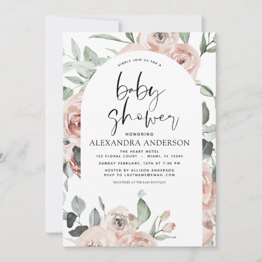 Dusty Pink Baby shower Floral Kaart (Voorkant)