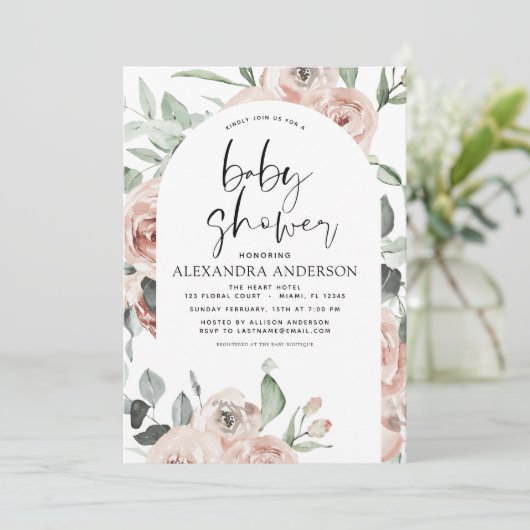 Dusty Pink Baby shower Floral Kaart (Staand voorkant)