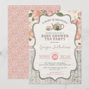 Dusty Pink Baby shower Tea Party  Floral Kaart