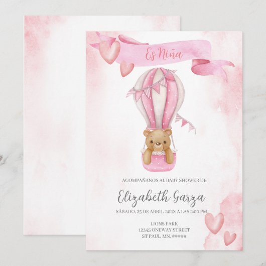 Dusty Pink Baby shower uitnodigingsbanner voor mei Kaart (Voorkant / Achterkant)