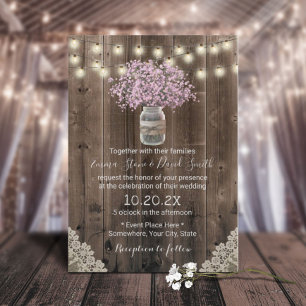 Dusty Pink Baby's Breath Flowers Rustic Wedding Kaart
