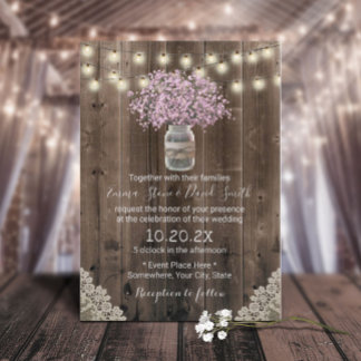 Dusty Pink Baby's Breath Flowers Rustic Wedding Kaart
