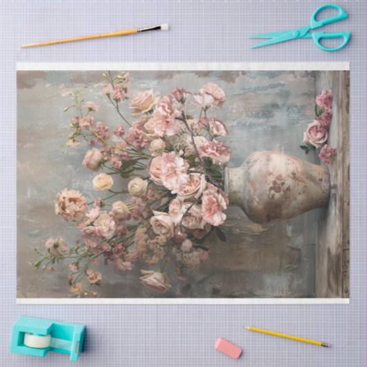 Dusty Pink & Blue Bloemen Stilleven Kunst Tissuepapier (Craft)