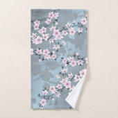 Dusty Pink Blue Cherry Blossom Floral Bad Handdoek (Handdoek)