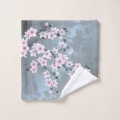 Dusty Pink Blue Cherry Blossom Floral Bad Handdoek (Wasdoekje)