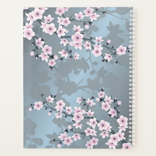 Dusty Pink Blue Cherry Blossom Naam Jaar Planner (Achterkant)