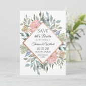 Dusty Pink Blue Foliage Floral Save the Date (Staand voorkant)