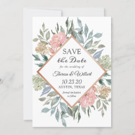 Dusty Pink Blue Foliage Floral Save the Date