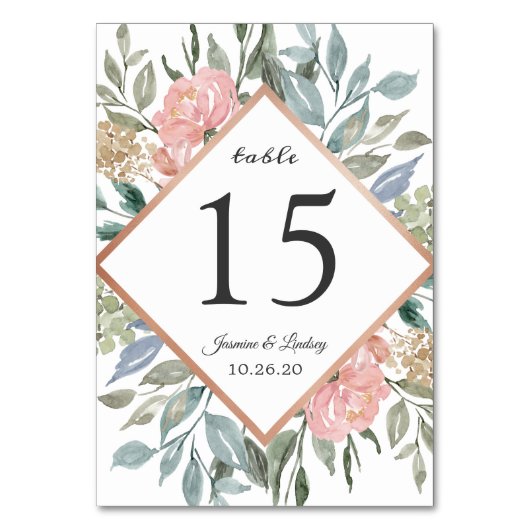 Dusty Pink Blue Green Foliage Rustic Wedding Kaart (Achterkant)
