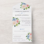Dusty Pink Blue Hydrangea Floral Wedding All In One Uitnodiging (Binnen)