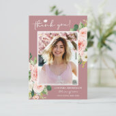 Dusty Pink Blush Afstuderen Foto Bedankkaart (Staand voorkant)