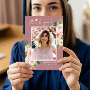 Dusty Pink Blush Afstuderen Foto Bedankkaart