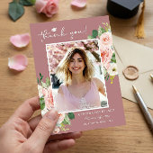 Dusty Pink Blush Afstuderen Foto Bedankkaart