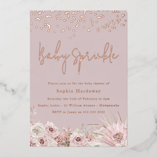 Dusty Pink Blush Baby Sprinkle Roos Gold Folie Uitnodiging