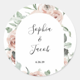 Dusty Pink Blush Floral Eucalyptus Wedding Classic Ronde Sticker